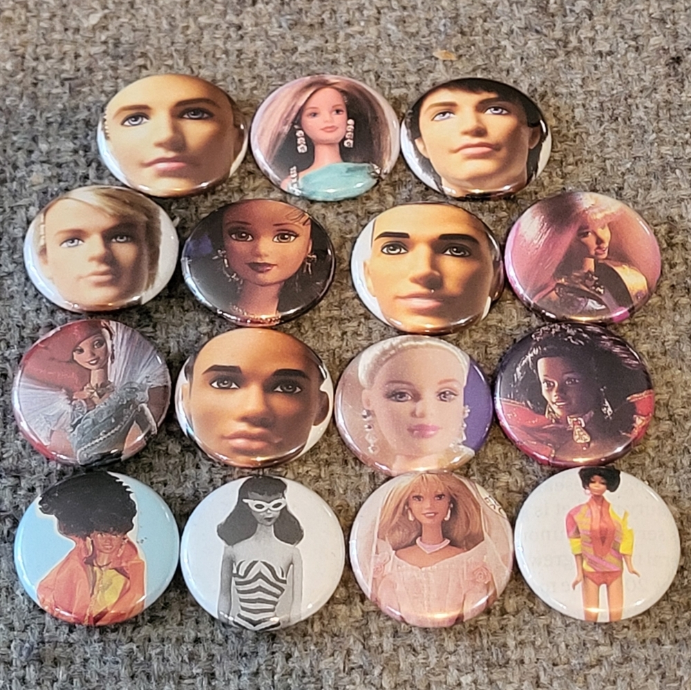 BARBIE and KEN dolls pinback button bundle 16 pins 1 inch set